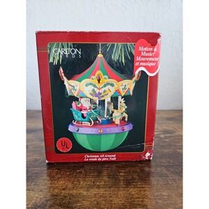 Vtg Christmas All Around Motion Ornament Santa Sleigh Music Heirloom Collection
